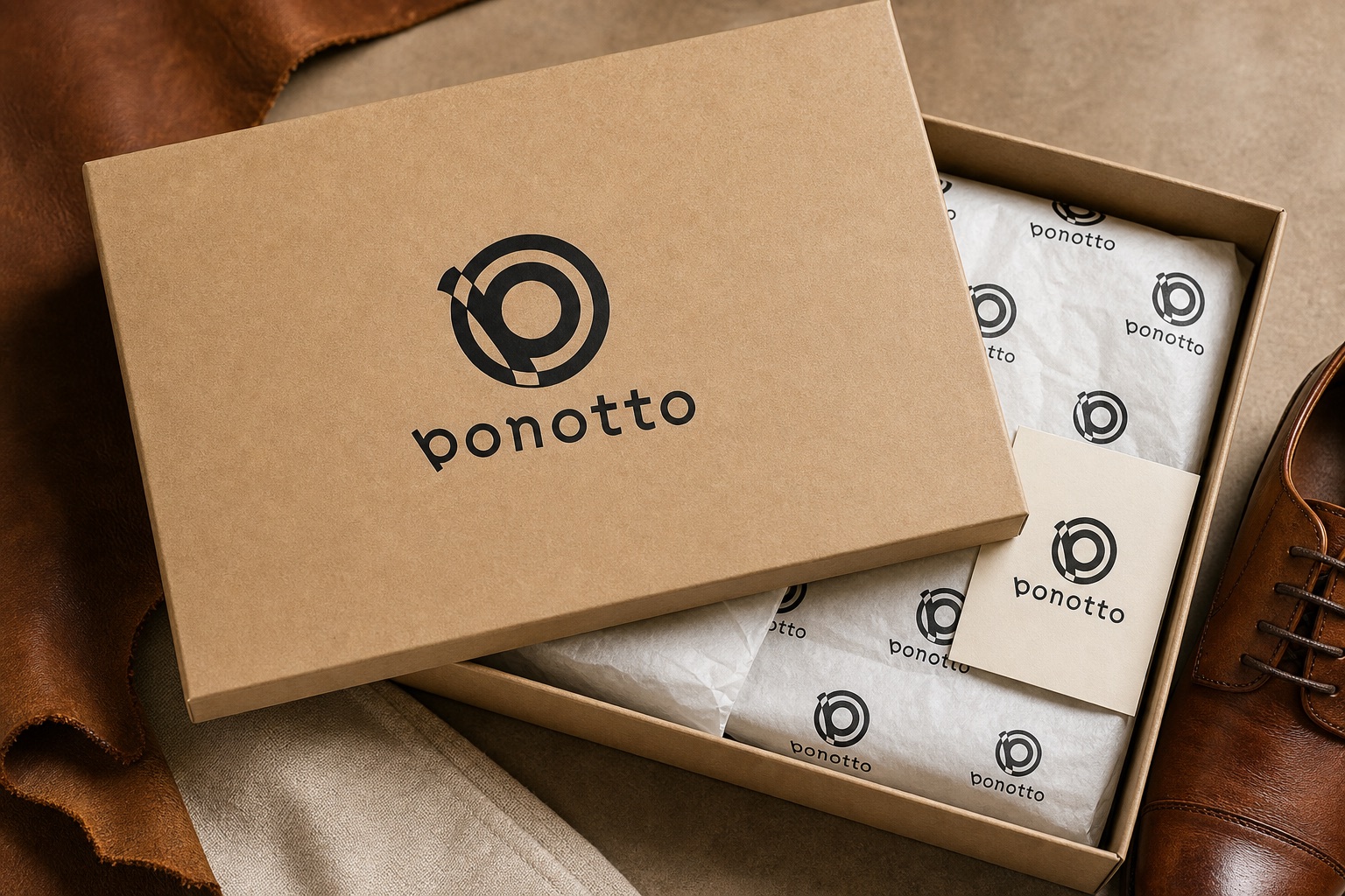 Bonotto handmade leather shoes shoebox mockup